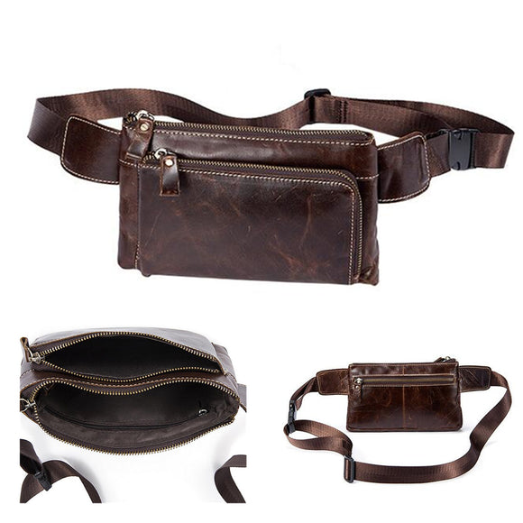 Men Multifunctional Vintage Oil Wax Genuine Leather Waist Bag Phone Case Waist Belt Storage Bag