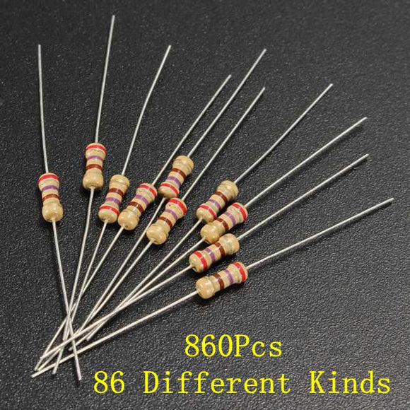 860Pcs 1/4 Watt Resistor 86 Kinds Of Different Resistance E-12 Series Assortment Kits