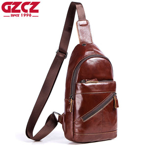 GZCZ Men Genuine Leather Vintage Crossbody Bag Chest Bag Shoulder Bag