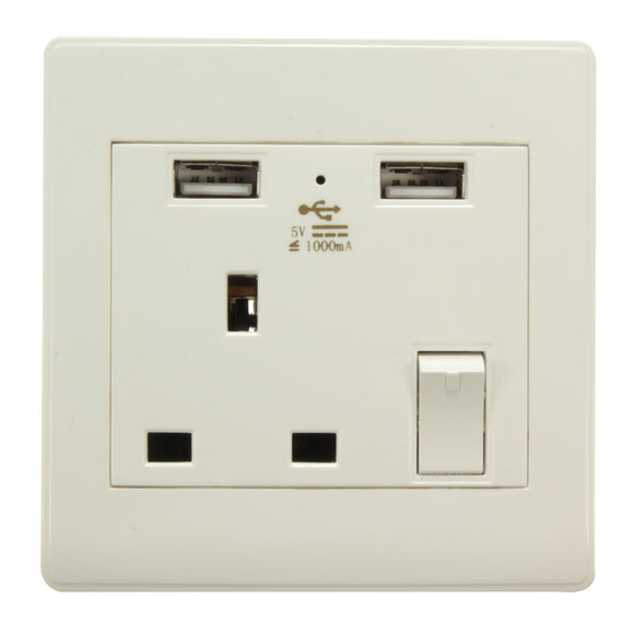 Electric UK Plug Dual USB Port Wall AC Power Socket Charge Station Outlet Panel