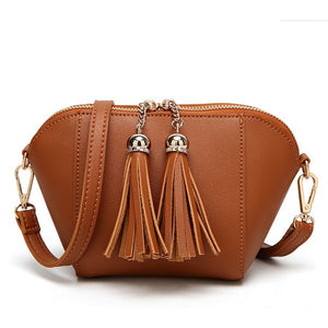 Women PU Leather Shell Tassel Handbag Shoulder Bag Crossbody Bag