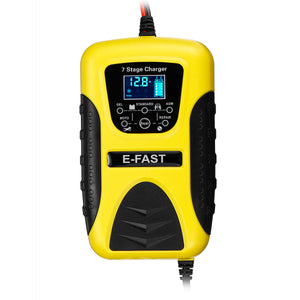 E-FAST 12V 7A Pulse Repair LCD Battery Charger Yellow For Car Motorcycle Lead Acid Battery