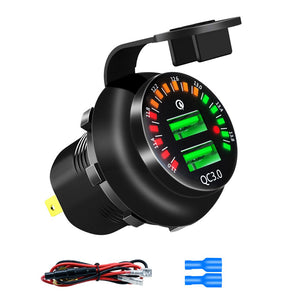 QC3.0 Dual USB Charger Quick Charge Socket Adapter Power Outlet With Voltmeter Display For Car Motorcycle Boat