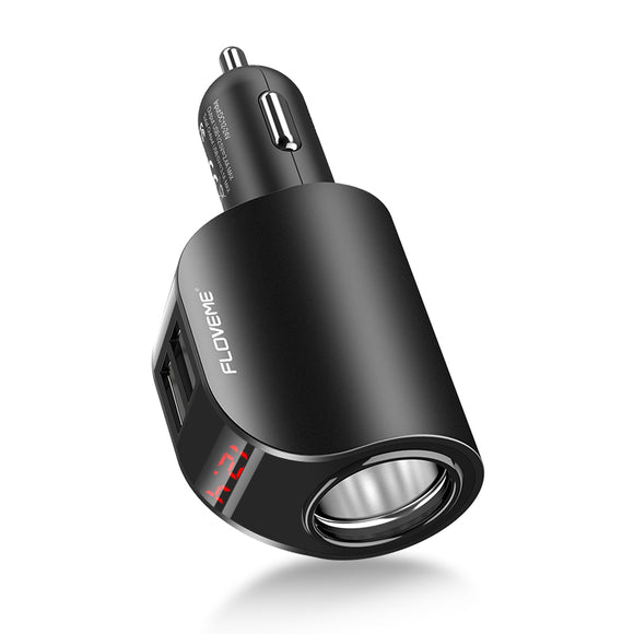 FLOVEME 3.1A Dual Port Black Digital Display Fast Charging Car Charger