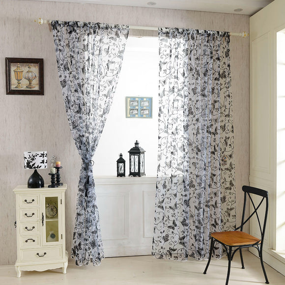 Honana WX-C8 1x2m Fashion Butterfly Voile Door Curtain Panel Window Room Divider Sheer Curtain