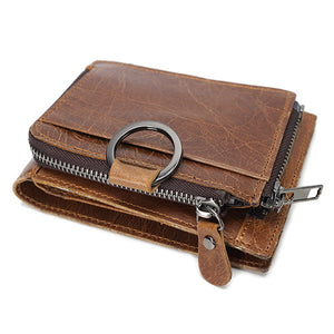 Removable Zipper Wallet  Men Vintage Wallet Genuine Leather Oil Wax Card Holder Coin Purse