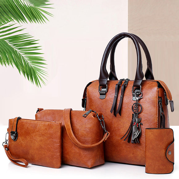 4 PCS Women Faux Leather Handbag Vintage Elegant Multi-function Crossbody Bag