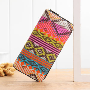 Women Canvas Bohemian Long Wallet National Phone Purse