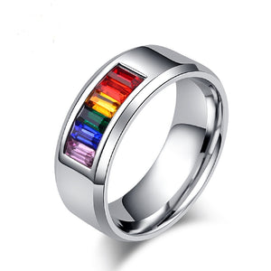 Trendy Stainless Steel Finger Ring Rainbow Rhinestone Ring Wholesale for Men