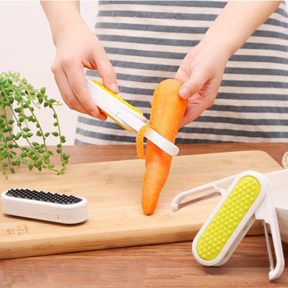 Multifunction Portable 3 In 1 Folding Peeler Grater Fruit Brush