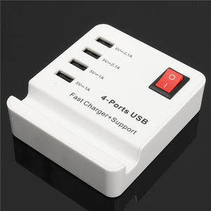 4-Port 2.1A Portable Travel USB Wall Charger Power Adapter White