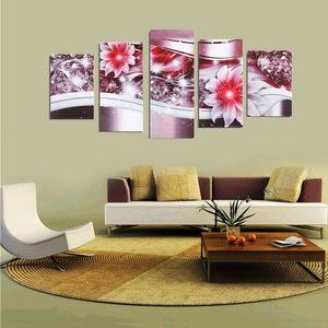 5PCS Frameless Canvas Painting Picture Diamond Flowers Art Painting Home Wall Decor