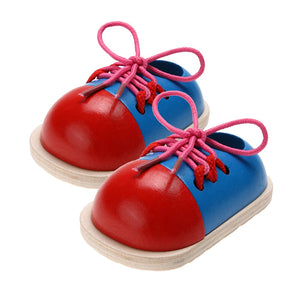 1Pcs Children Educational Toys Wooden Toys Toddler Lacing Shoes Kids Early Education Trainning