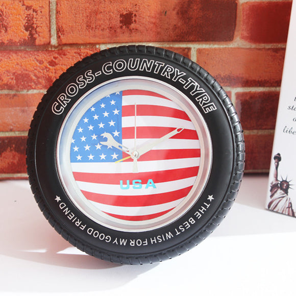 Vintage National Flag Tire Wall Clock Desk American Union Jack Clock Creative Alarm Clock Home Decor