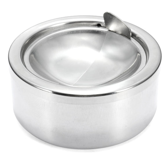 Stainless Steel Silver Round Windproof Cigarette Ashtray Case With Lid