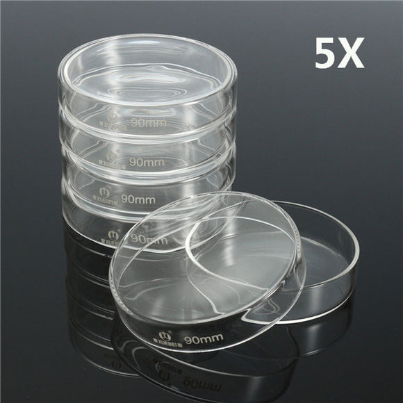 5Pcs 90mm Clear Glass Petri Dish Culture Plate With Lid Lab Glassware