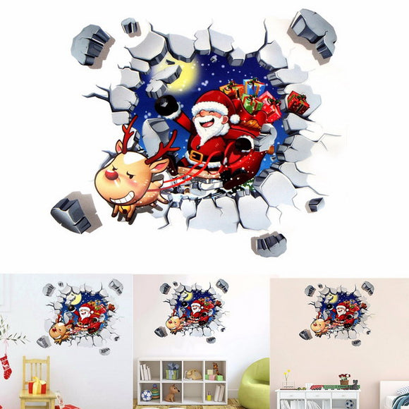 45x60CM 3D Wall Sticker Christmas Santa Claus Adhesive Sticker Bedroom Home Decor