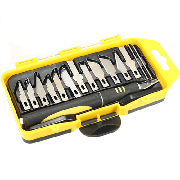 AUBAN SK5 16Pcs Yellow Multifunctional Wood Carving Graver Kit Carver Tool