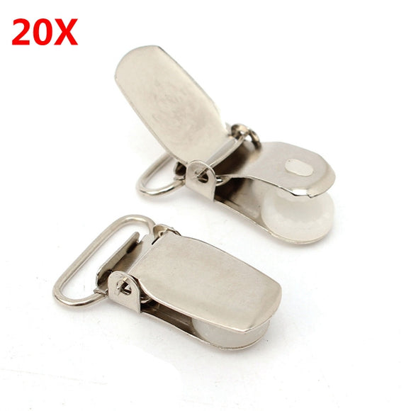 20Pcs Suspender Clips Silver Webbing Hook Pacifier Dummy Strap Brace