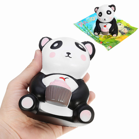 Orange Squishy Panda Holding Cake 12cm Slow Rising With Packaging Collection Gift Decor Toy