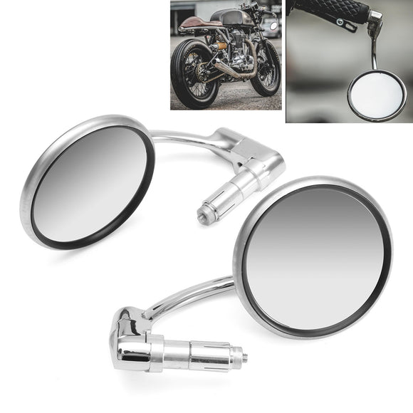 7/8inch Motorcycle Handlebar End View Metal Mirrors 360 Rotation Cafe Racer Chrome