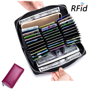 RFID Antimagnetic Genuine Leather 36 Card Slots Card Holder Long Wallet Purse For Women Men