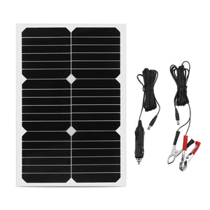 20W 12V Mono Silicon Semi-Flexible Solar Panel w/ 3m Cable Crocodile Clip Detector