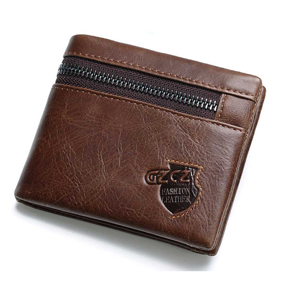 Vintage Genuine Leather 11 Card Slots Coin Bag Trifold Wallet For Men