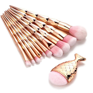 11PCS Mermaid Makeup Brushes Set Fishtail Shaped Foundation Powder Cosmetics Brushes Make Up Tools