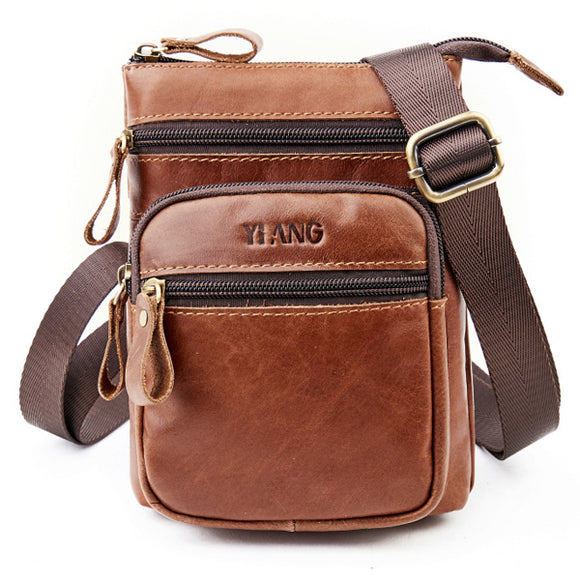 Men Phone Bag Multifunction Oil Wax Genuine Leather Shoulder Crossbody Bag Waist Bag