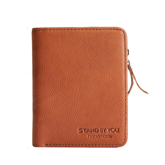 Men Genuine Leather Vintage Short Wallet