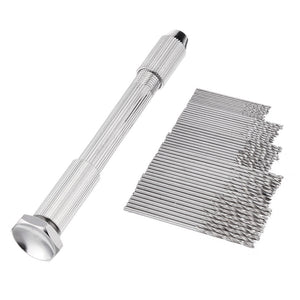 Mini Aluminum Hand Drill with Keyless Chuck and 50pcs 0.6-1.5mm Micro Twist Drill Bits