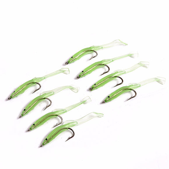 LEO 4 to10 Pcs Luminous Fishing Lure Bait Silica Gel Carbon Hooks Night Light Fishing Tackle