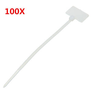 100pcs White Nylon Zip Cable Tie Label Strap Strip With Marking Tag 3X100mm