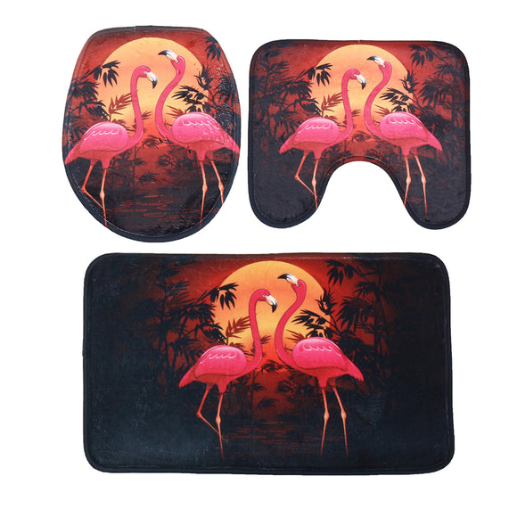 3Pcs/Set Flamingo Bathroom Set Pedestal Rug Lid Toilet Cover Bath Mat Carpet