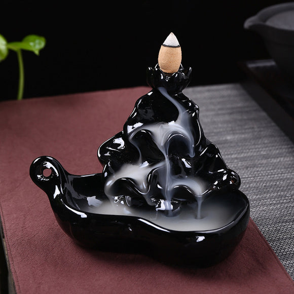 Backflow Black Ceramic Cone Clay Incense Burner Holder Cones Home Decorations