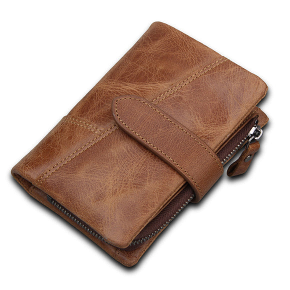 Men's RFID Blocking Secure Wallet Leather Short Trifold Wallet with Detachable Coin Bag