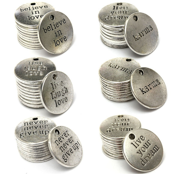 10Pcs RounD-shape Carve Words Pendants DIY Jewelry Accessories