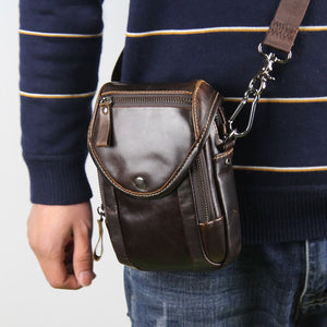 Men Genuine Leather Crossbody Phone Bag Belt Loop Holster for 5.5in Phones