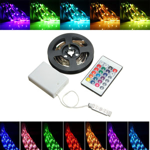 Battery Powered RGB Non-Waterproof LED Flexible Tape Rope Strip Light Kit + IR Remote DC5V