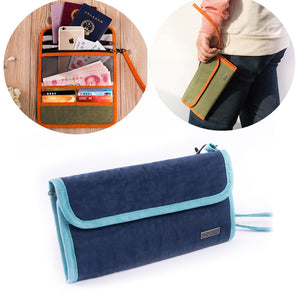 Multi-function Three Folding Canvas Traveling Pouch Handbag Phone Wallet Passport Holder