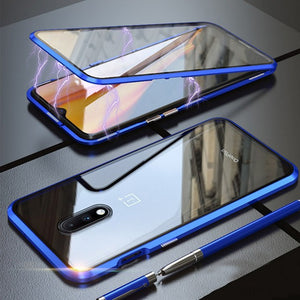 Bakeey Upgraded Version 360 Front+Back Double-sided Full Body 9H Tempered Glass Metal Magnetic Adsorption Flip Protective Case For OnePlus 7