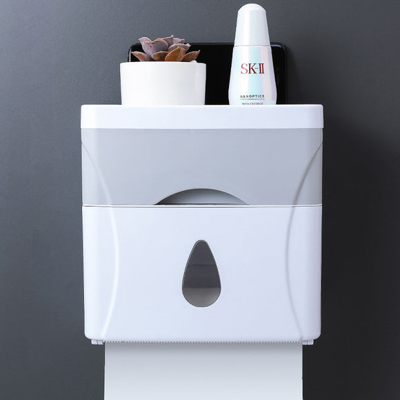 Plastic Tissue Box Storage Case Toilet Paper Roll Holder Phone Cup Rack Shelf Wall Mount