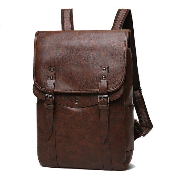 Men Vintage Casual Backpack Soft Leather Laptop Bag