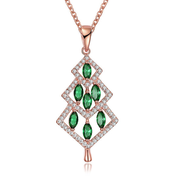 INALIS Christmas Tree Pendant Green Zirconia Necklace Gift for Women