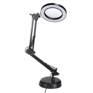 DC5V 10W Metal LED Swing Arm Table Lamp Magnifier Ring Reading Light Dimmable 3 Color Temperature for Study