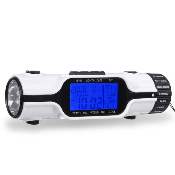 4.5V Multifunctional Digital LCD World Time Travel Alarm Clock With Flashlight Creative