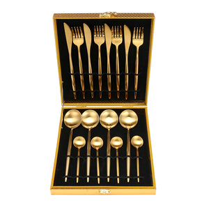 16Pcs Gold Dinnerware Fork Cutter Tea Spoon Stainless Steel Tableware Cutlery Set