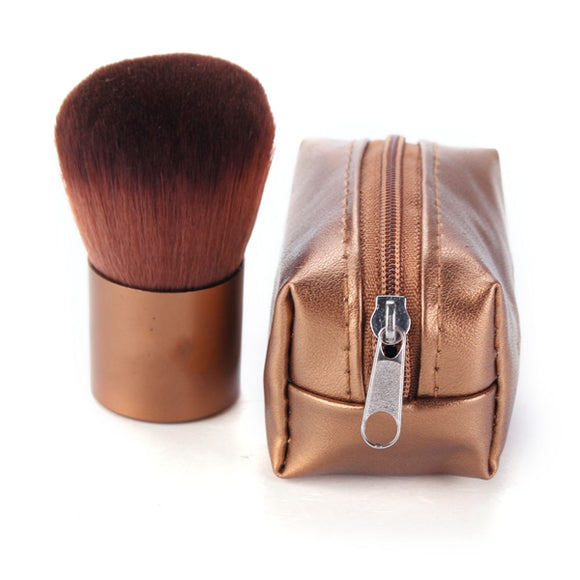 Gold Soft Makeup Cosmetic Face Powder Brush  Mini PU Leather Bag