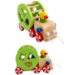 Baby Children Duck Pulling Wheel Car Geometry Tangram Assembly Pull Animal Educational